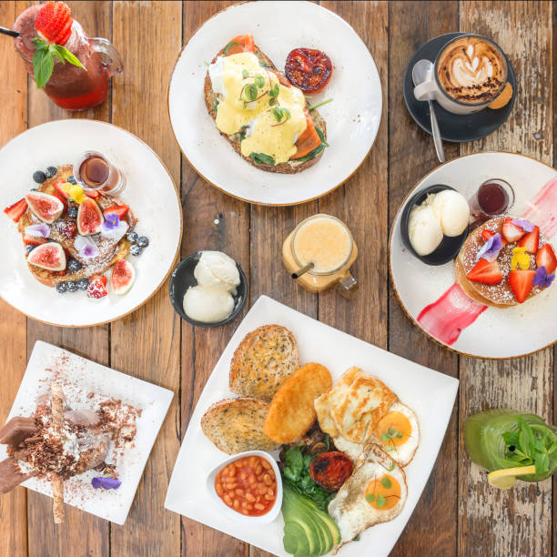 istock Beautiful Breakfast Flat Lay on Wooden Table 1147961277