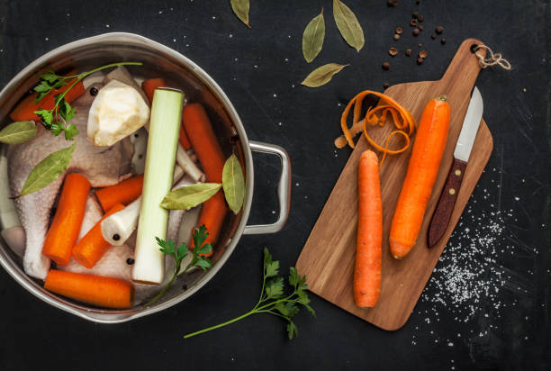 istock Preparing chicken stock with vegetables (bouillon) in a pot 1147962314
