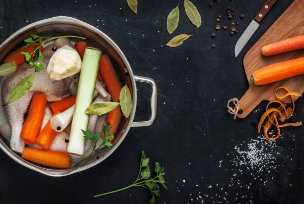 istock Preparing chicken stock with vegetables (bouillon) in a pot 1147962316