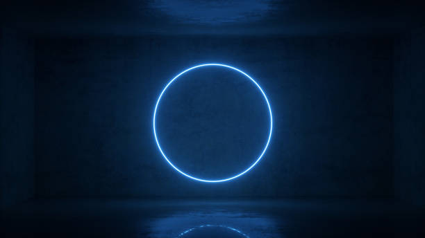 istock 3d render of neon circle frame on background in the room. Banner design. Retrowave, synthwave, vaporwave illustration. 1147963327