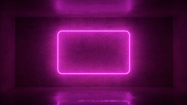 istock 3d render of neon frame on background in the room. Banner design. Retrowave, synthwave, vaporwave illustration. 1147963352