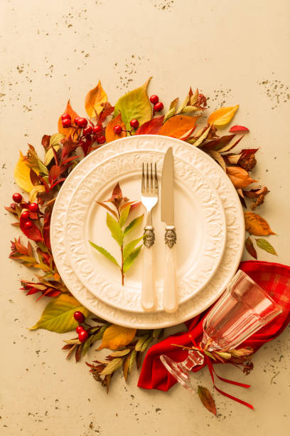 istock Autumn (fall) or thanksgiving moody table setting design 1147965010