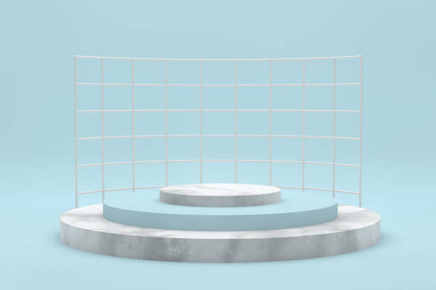 istock Abstract Minimal Winner Podium Concept, Empty Showroom, Product stand on blue background 1147965596