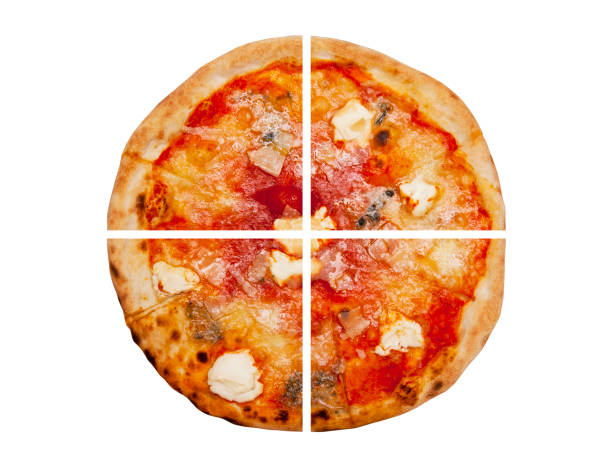 istock Four pieces of pizza isolated on white 1147972595