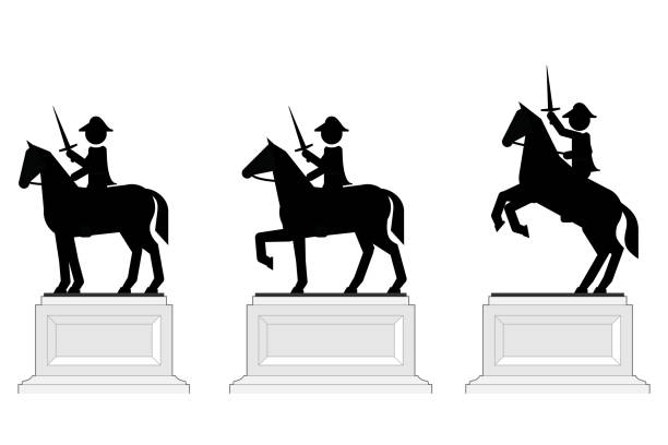 różne pozy piktograficznych posągów jeździeckich - colonel stock illustrations