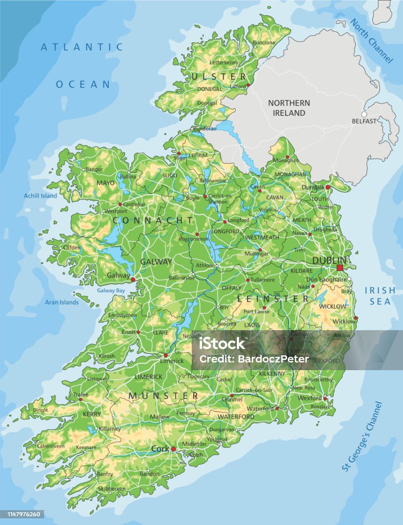 Hoge Gedetailleerde Ierland Fysieke Kaart Met Etikettering Stockvectorkunst  En Meer Beelden Van Dublin - Ierland - Istock