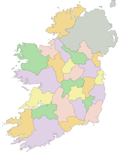 アイルランド-非常に詳細編集可能な政治地図。 - munster province illustrations点のイラスト素材／クリップアート素材／マンガ素材／アイコン素材