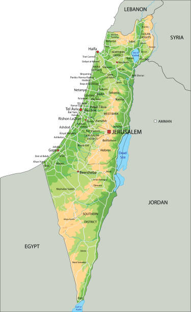 High detailed Israel physical map with labeling. High detailed Israel physical map with labeling. Organized vector illustration on seprated layers. dead sea stock illustrations