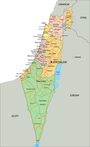 Israel - Highly detailed, editable political map with labeling. Israel - Highly detailed, editable political map with labeling. Organized vector illustration on seprated layers. dead sea stock illustrations