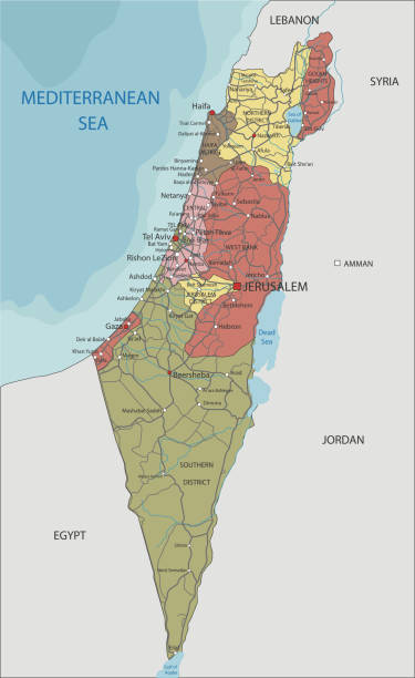 Detailed Israel political map. Detailed Israel political map. Organized vector illustration on seprated layers. dead sea stock illustrations