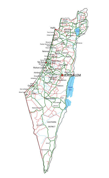 israel peta jalan dan jalan raya. ilustrasi vektor. - laut-mati ilustrasi stok