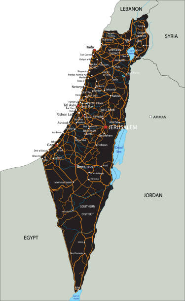 высокая подробная дорожная карта израиля с маркировкой. - israel map cartography jerusalem stock illustrations