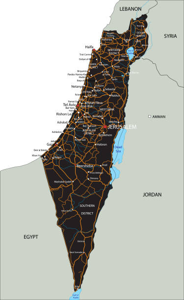 High detailed Israel road map with labeling. High detailed Israel road map with labeling. Organized vector illustration on seprated layers. dead sea stock illustrations