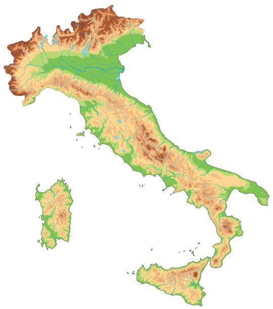 высокая подробная физическая карта италии. - napoli stock illustrations