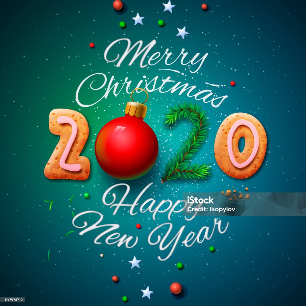 Merry Christmas And Happy New Year 2020 Greeting Card Vector ...