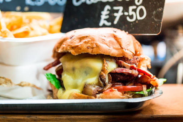 istock Freshly flame grilled bacon cheese burger 1147978730