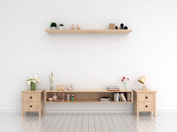 istock Blank wall for installing television and sideboard in living room, 3D rendering 1147981211