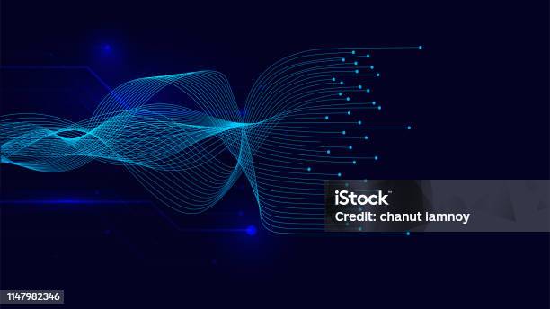 Vector Wave Lines Flowing Dynamic On Blue Background For Concept Of Ai Technology Digital Stock Illustration - Download Image Now