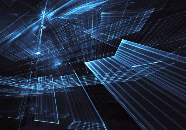 istock Abstract 3D fractal background, 3D illustration. Virtual Neon City 1147984915