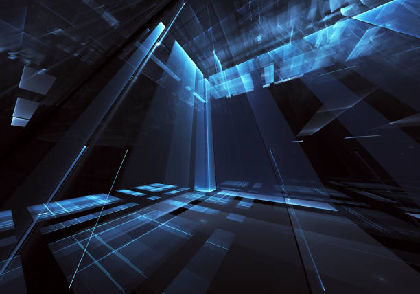 istock Abstract 3D fractal background, 3D illustration. Virtual Neon City 1147984926