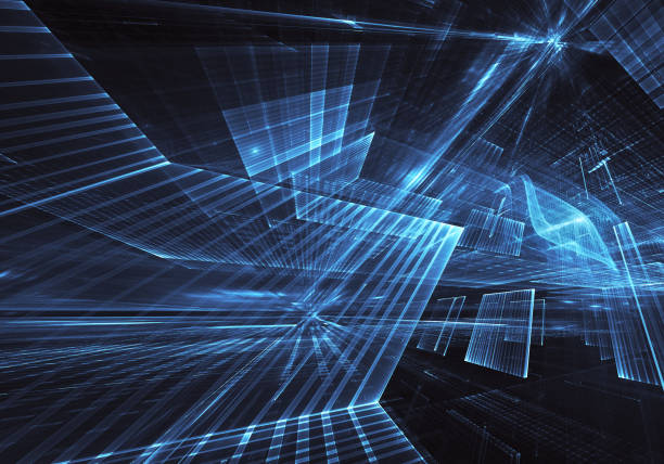 istock Abstract 3D fractal background, 3D illustration. Virtual Neon City 1147984932