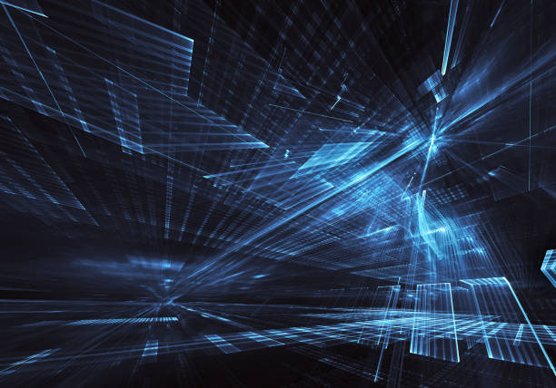 istock Abstract 3D fractal background, 3D illustration. Virtual Neon City 1147984968