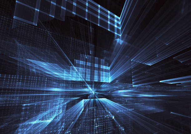 istock Abstract 3D fractal background, 3D illustration. Virtual Neon City 1147985031