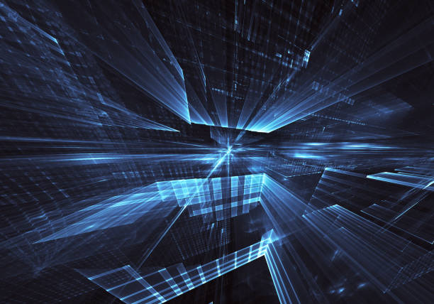 istock Abstract 3D fractal background, 3D illustration. Virtual Neon City 1147985040