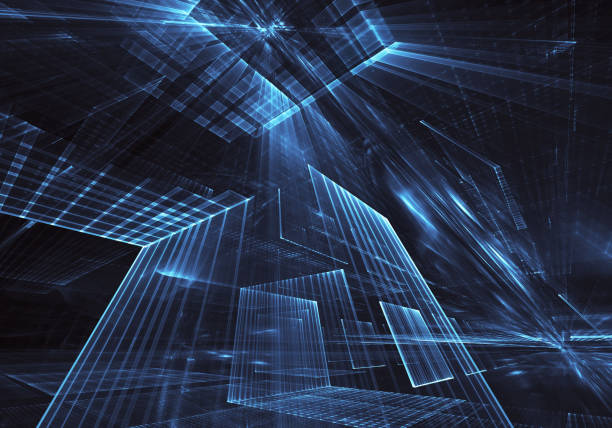 istock Abstract 3D fractal background, 3D illustration. Virtual Neon City 1147985061