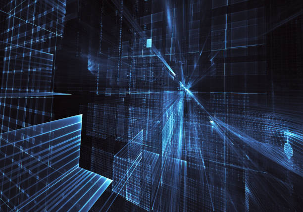 istock Abstract 3D fractal background, 3D illustration. Virtual Neon City 1147985105