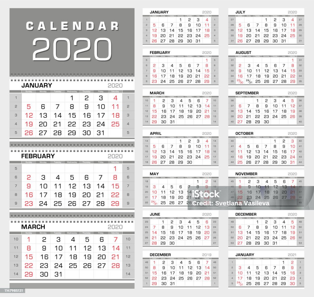 2020 Week Ranges Wall Quarterly Calendar 2020 With Week Numbers Week Start From Sunday ...