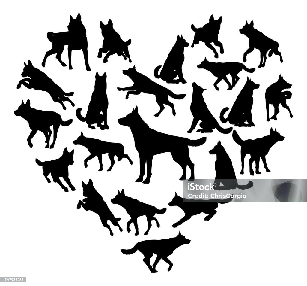 German Shepard Alsatian Dog Heart Concept A German Shepard Alsatian or similar dog heart silhouette concept for someone who loves their pet German Shepherd stock vector