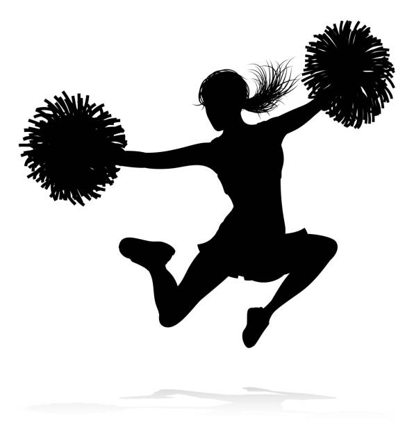 ilustrações de stock, clip art, desenhos animados e ícones de silhouette cheerleader - white background clip art american culture black