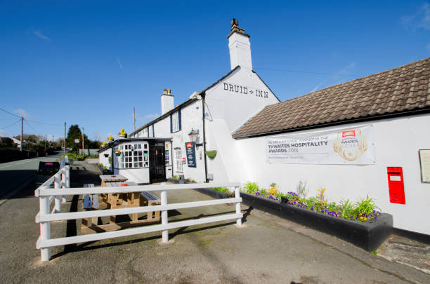 Gorsedd, UK - Mar 25, 2019: The Druid Inn is a typical, local community pub. It was a 2018 winner iin Thwaites Hospitality Awards.