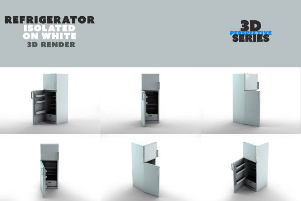 istock 3d render of a Refrigerator Isolated on White Background. A set of different angles. 1147993657