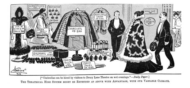 ilustrações de stock, clip art, desenhos animados e ícones de british satire comic cartoon caricatures illustrations - items for hire at drury lane theatre - rental - drury lane