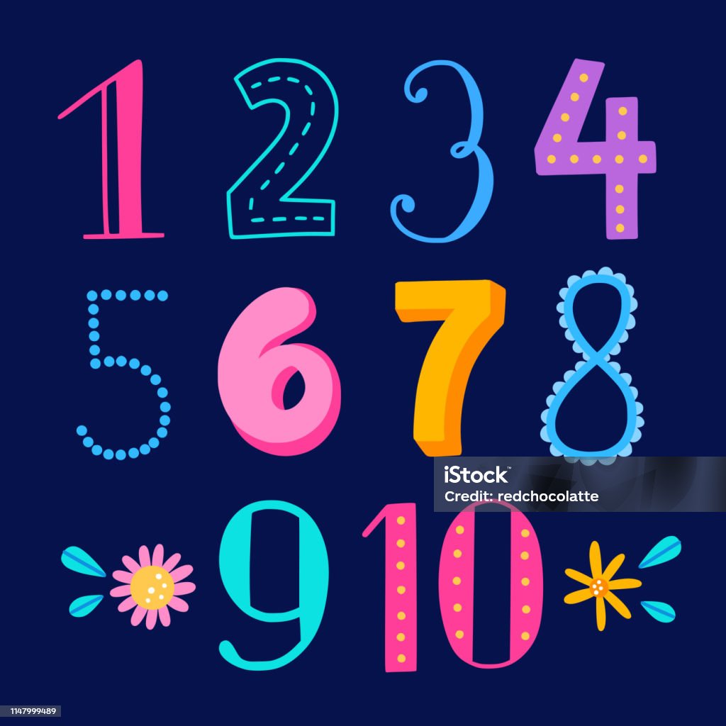 Numbers For Kids Funny Illustration Cute Maths Elements And ...