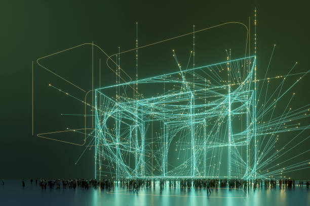 Abstract crowd in futuristic street