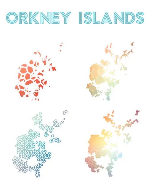 Vector illustration of Orkney Islands polygonal island map.