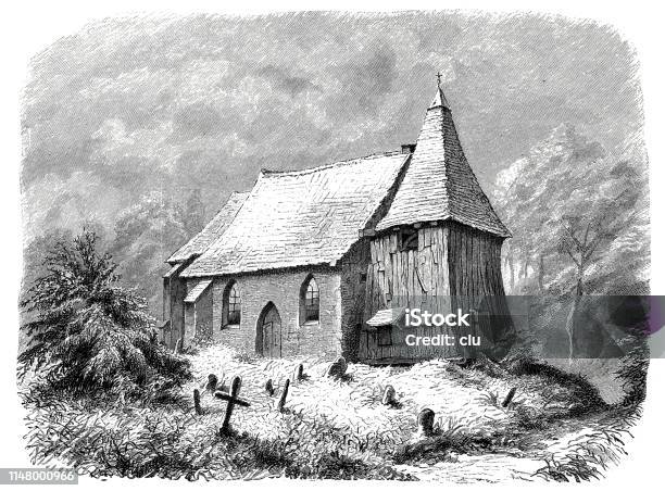 Church Of The Holy Gallus In Süderbrok Stock Illustration - Download Image Now - 19th Century, 2019, Antique