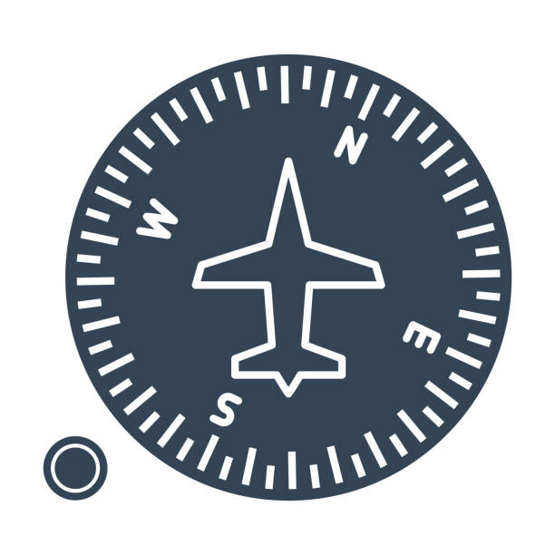 black icon airplane instrument, compass vector art illustration