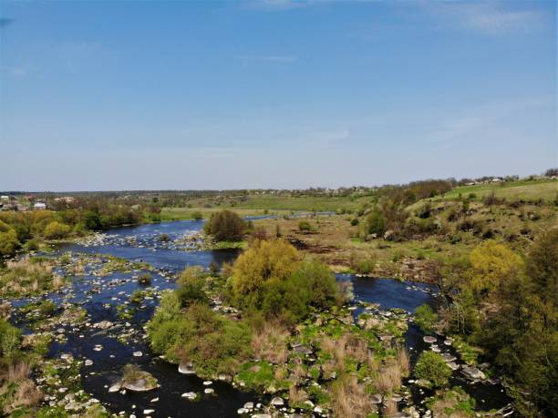 istock Aerial view on river Southern Bug with rapids, Sokilets village 1148003274