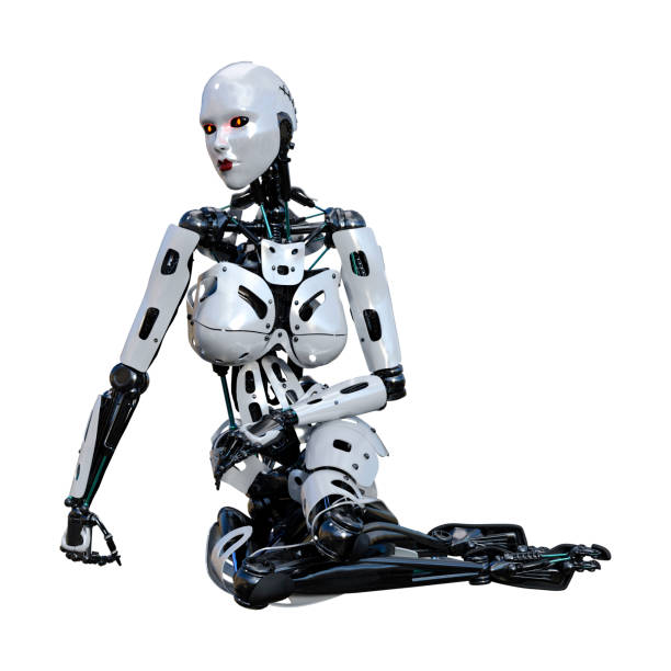 istock 3D illustration female robot on white 1148005429