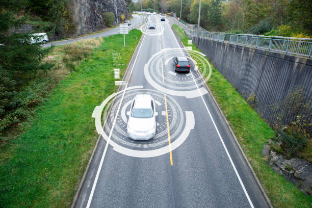 Vehicle to vehicle communication Vehicle to vehicle communication. Data exchange between cars. driverless car stock pictures, royalty-free photos & images