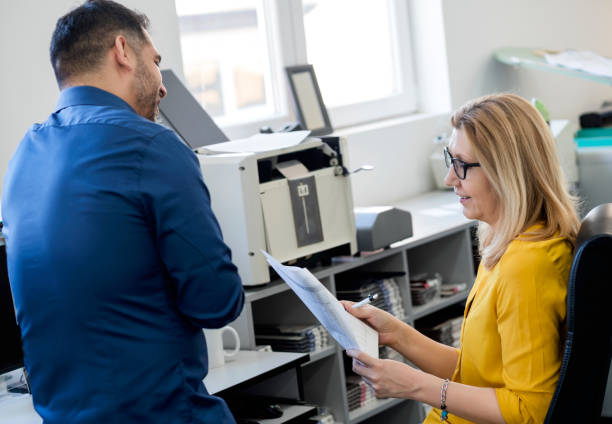 istock Coworkers in printing factory 1148007621