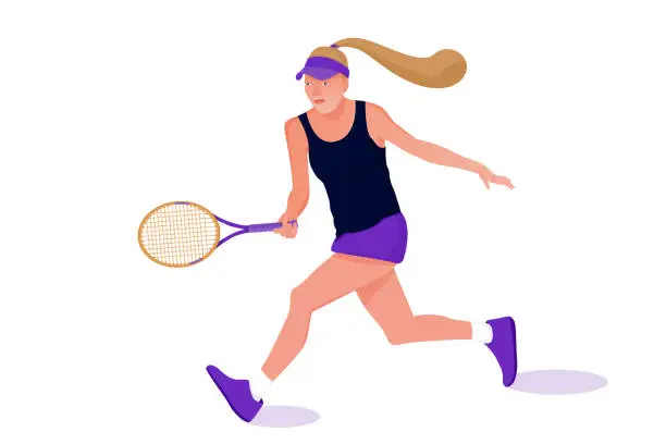 Vector illustration of Illustration with woman tennis player on white background.