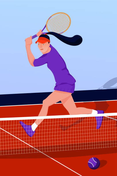 illustrations, cliparts, dessins animés et icônes de illustration avec le joueur de tennis de femme dans le court de tennis. - tennis child athlete sport