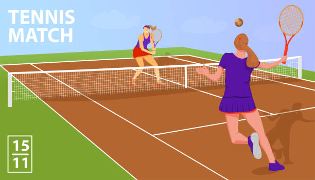 illustrations, cliparts, dessins animés et icônes de concept de match de tennis avec la coupe d’or et les joueurs de tennis. - tennis child athlete sport