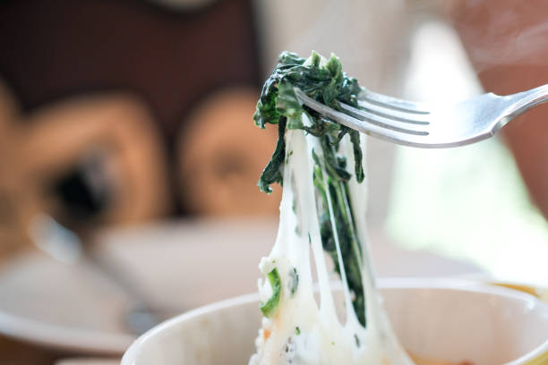 Baked spinach hot on table