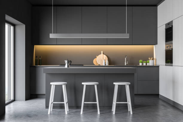 istock Modern cozy disign kitchen interior with furniture. 3d Render. 1148014552
